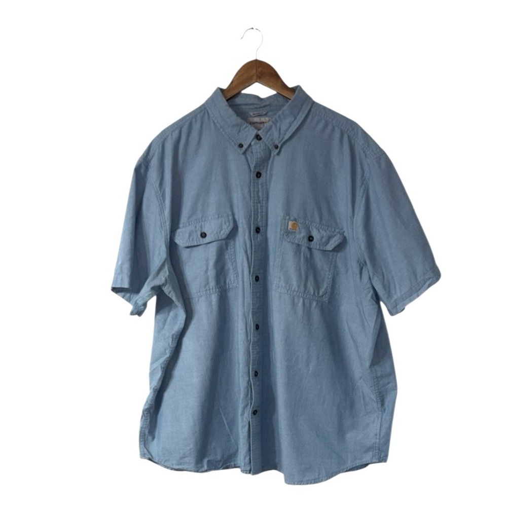 Carhartt Blue 100% Cotton Short Sleeve Button Shirt Work Casual Big Tall Men 3XL